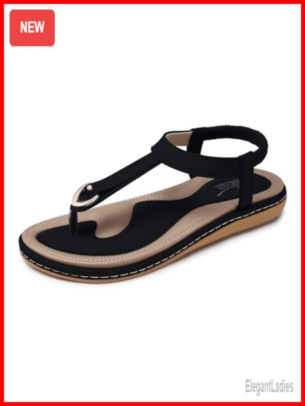 Womens Flat Sandals Summer T-Strap Thong Faux Leather Arch Support